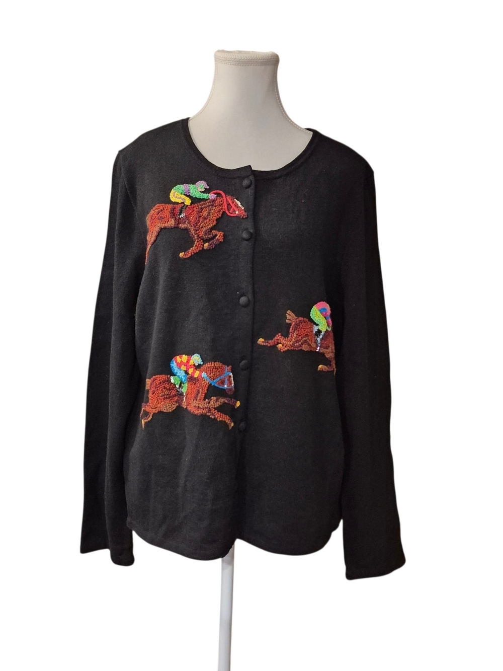 Michael Simon Black Knit Jacket with Multicolor Jockey Embroidery